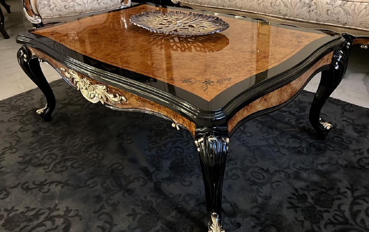 Casa Padrino luxury baroque coffee table brown / black / gold - Living