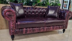 Casa Padrino luxury Chesterfield faux leather 2 seater sofa purple black 190 x 90 x H. 75 cm Living room sofa Living room furniture Luxury furniture Luxury living room furnishings Casa Padrino