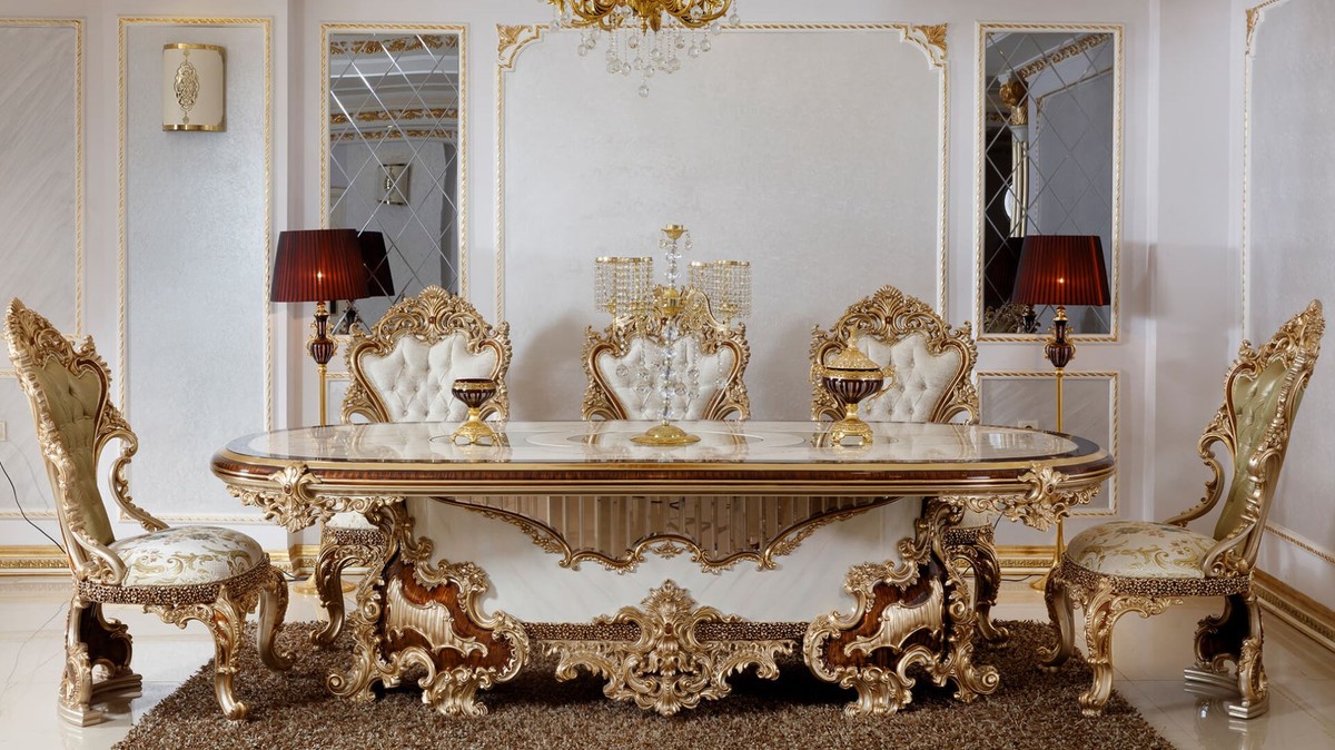 Casa Padrino ensemble de salle à manger de luxe blanc / gris / or