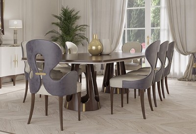 Casa Padrino set da pranzo Art Deco di lusso grigio / oro - 1 Tavolo da  Pranzo Allungabile e 6 Sedie da Pranzo con Braccioli - Mobili per sala da