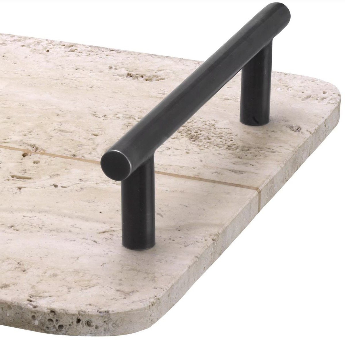 Casa Padrino bandeja de servir de lujo beige / bronce 48 x 34 x A. 8 cm - Bandeja rectangular de piedra natural travertino con asas - Accesorios Gastronomía y Restauración - Accesorios de Lujo