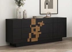 Casa Padrino credenza di lusso nero / marrone 220 x 50,8 x A. 85 cm -  Armadio in legno massello con 4 ante - Mobile in legno massello - Mobili di  lusso