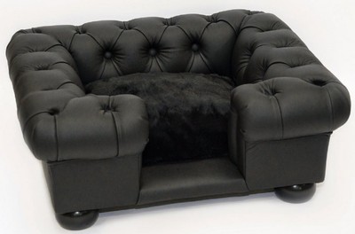 Casa Padrino letto per cani Chesterfield di lusso in pelle nero 95 x 75 x  A. 37 cm - Letto per cani rettangolare in vera pelle - Mobili per animali  in pelle di lusso - Mobili per cani