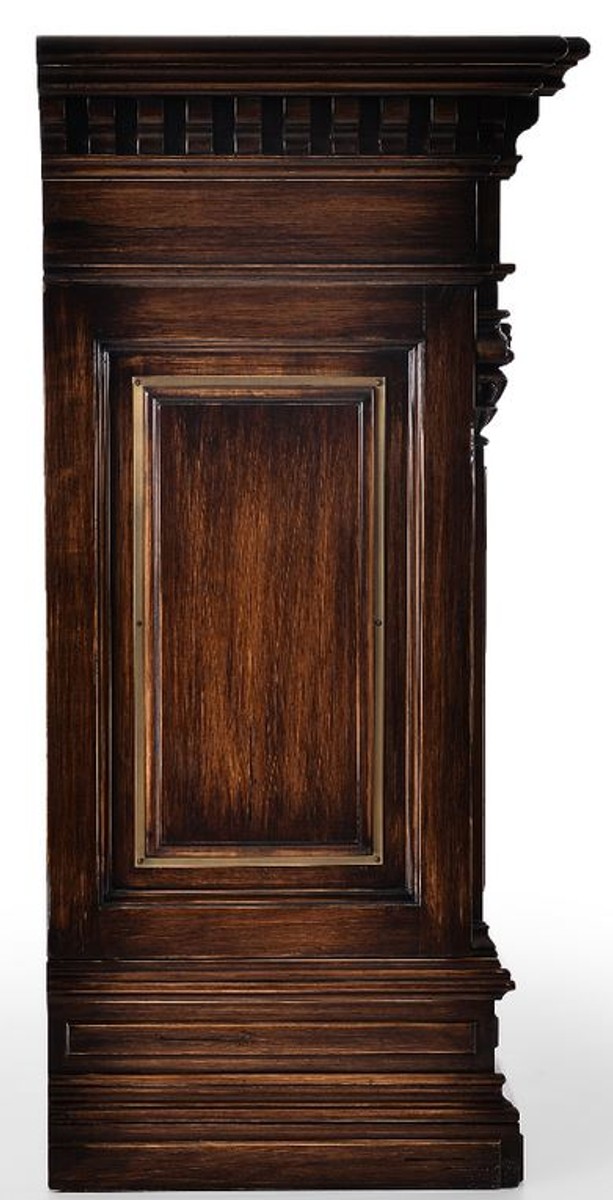 Casa Padrino luxury vintage style sideboard with 2 doors and marble top brown / natural / black 212.5 x 56 x H. 123.5 cm - Solid wood cabinet - Vintage style furniture - Luxury solid wood furniture