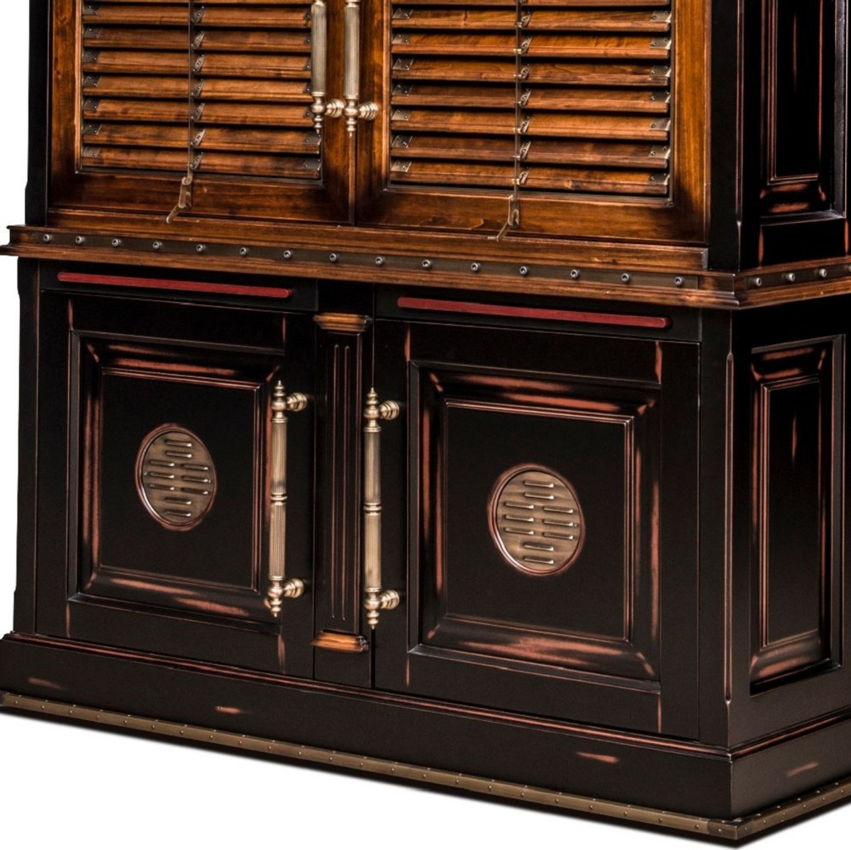 Casa Padrino armario de libros de estilo vintage de lujo marrón / natural / negro 146,5 x 46 x A. 247 cm - Armario estantería - Armario de salón - Armario de oficina - Muebles madera maciza de lujo