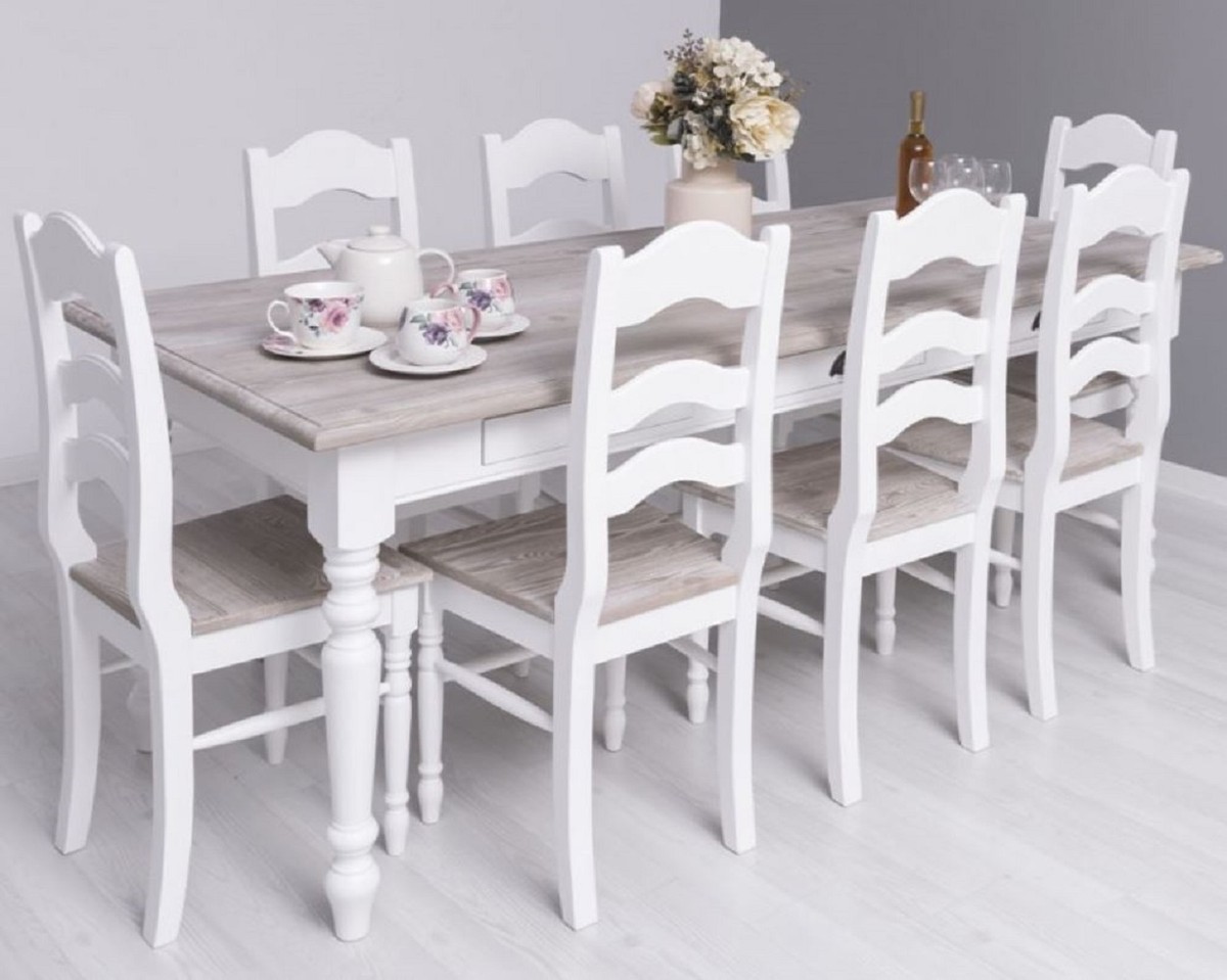 Casa Padrino set di 8 sedie per sala da pranzo in stile country bianco /  naturale 44