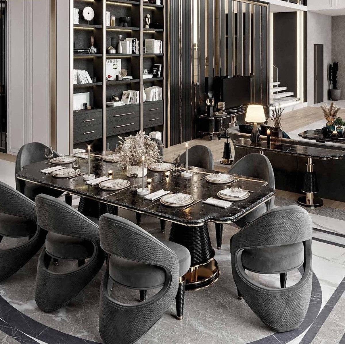 Casa Padrino set di sedie per sala da pranzo di lusso con braccioli grigio  / rame 60