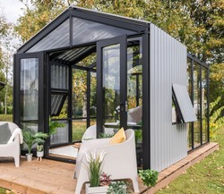 Casa Padrino Luxus Gartenhaus Schwarz / Grau 400 x 300 x H. 276,2 cm