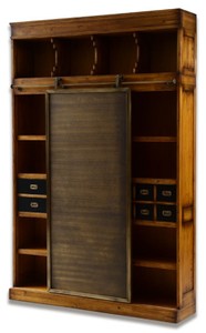 Casa Padrino armadio per libri in stile industriale di lusso naturale /  nero 245,5 x 42 x A. 247 cm - Armadio in legno massello con anta scorrevole  - Mobile soggiorno - Mobile stile industriale