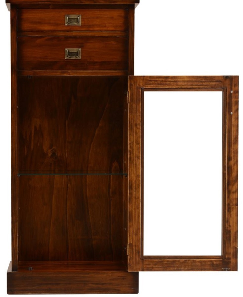 Casa Padrino luxury vintage style display cabinet brown / brass 58.5 x 37 x H. 137 cm - Solid wood showcase with 2 drawers and door - Vintage style furniture - Luxury furniture