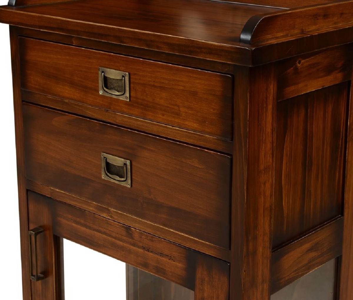 Casa Padrino luxury vintage style display cabinet brown / brass 58.5 x 37 x H. 137 cm - Solid wood showcase with 2 drawers and door - Vintage style furniture - Luxury furniture