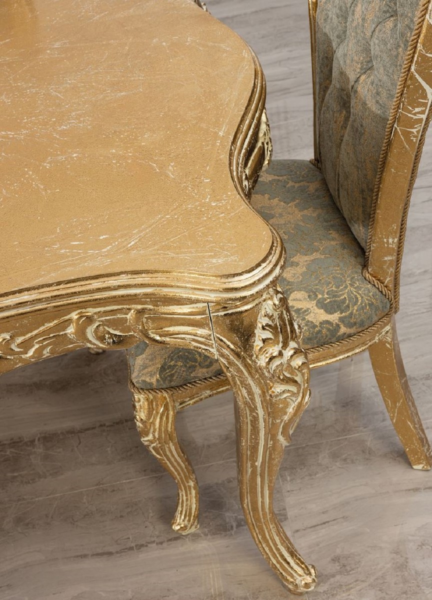 Casa Padrino set da sala da pranzo barocco di lusso verde / oro antico - 1 Tavolo  da