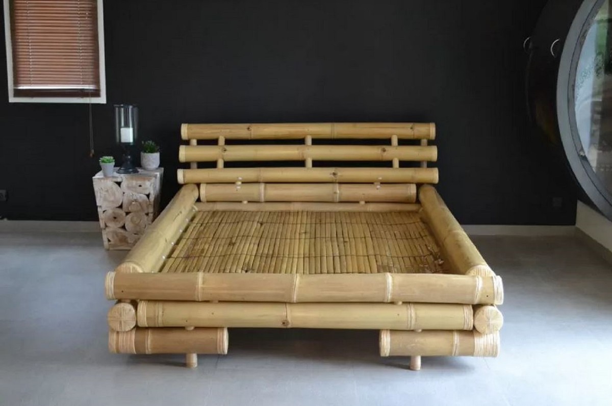 Struttura Letto Matrimoniale Full In Bambù Massiccio Breezehome | 25,4 Cm Altezza | Con Testiera E Pediera | Doghe In Metallo