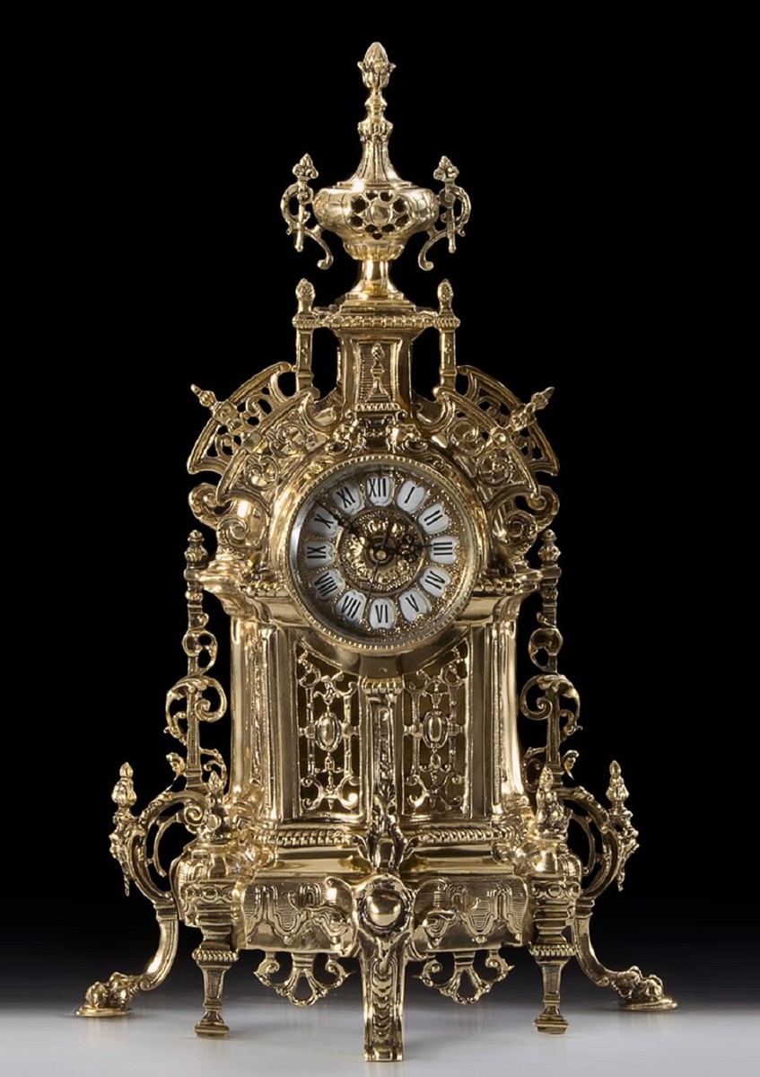 Casa Padrino Luxus Barock Tischuhr Gold 35 x H. 57 cm - Handgefertigte  Bronze Uhr im Barockstil - Barock Schreibtischuhr - Barock Schreibtisch  Deko - Barock Deko Accessoires - Barockstil Uhren