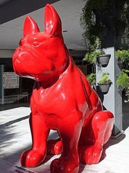 Casa Padrino luxury decorative sculpture dog bulldog red 220 x 130 x H. 250  cm - Giant garden sculpture - Giant garden figure - XXL decorative