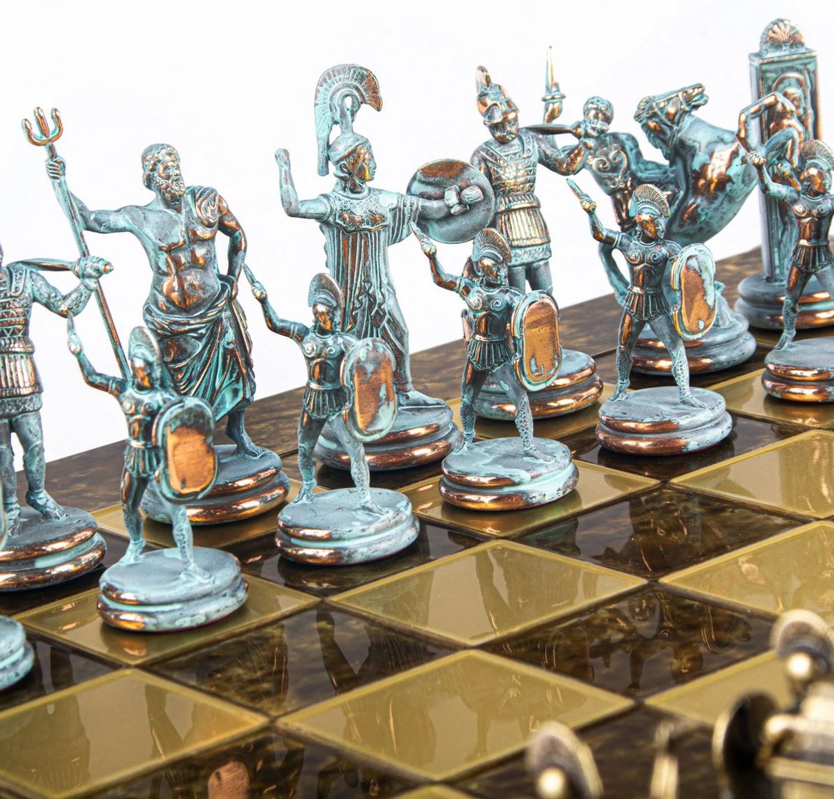 Casa Padrino luxury chess set turquoise / brass 54 x 54 cm - Greek chess  set - Brass chess board with chess pieces - Luxury decorative accessories 