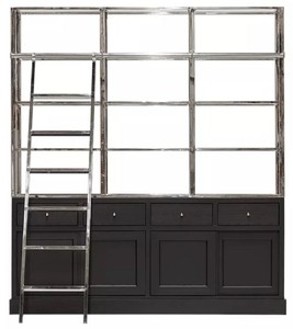 Casa Padrino armadio scaffale con scala nero / argento 219 x 43 x A. 240 cm  - Armadio per libri - Armadio da soggiorno - Armadio da ufficio - Mobili  soggiorno - Mobili ufficio - Mobili di lusso