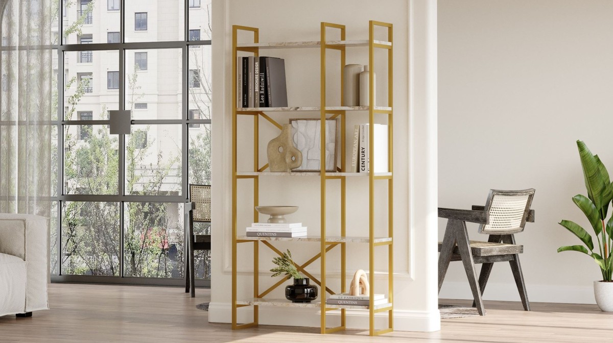 Casa Padrino armario estante de lujo con estantes de mármol oro / blanco 170  x 30 x