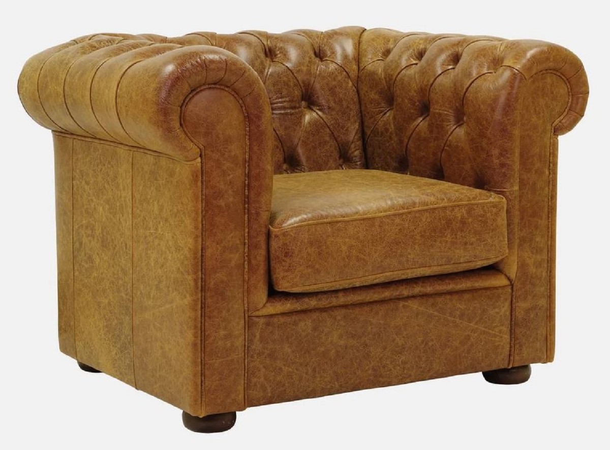 Casa Padrino poltrona Chesterfield di lusso in pelle marrone  vintage/marrone scuro 105 x 95 x