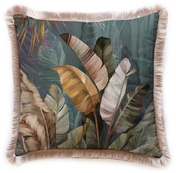 Casa Padrino cuscino decorativo di lusso arbusti multicolore / marrone 45 x  45 cm - Cuscino in velluto stampato con frange - Accessori decorativi di  lusso