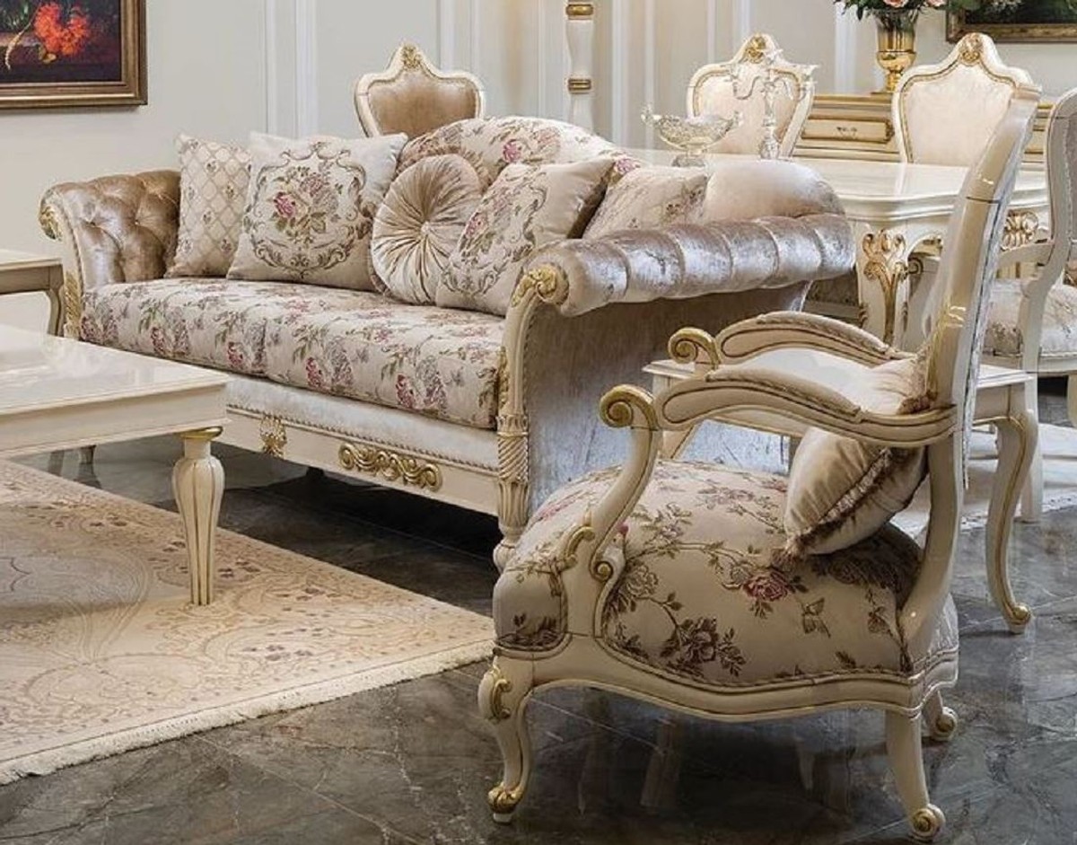 Casa Padrino Luxury Baroque Living Room Set Cream Pink White Gold 