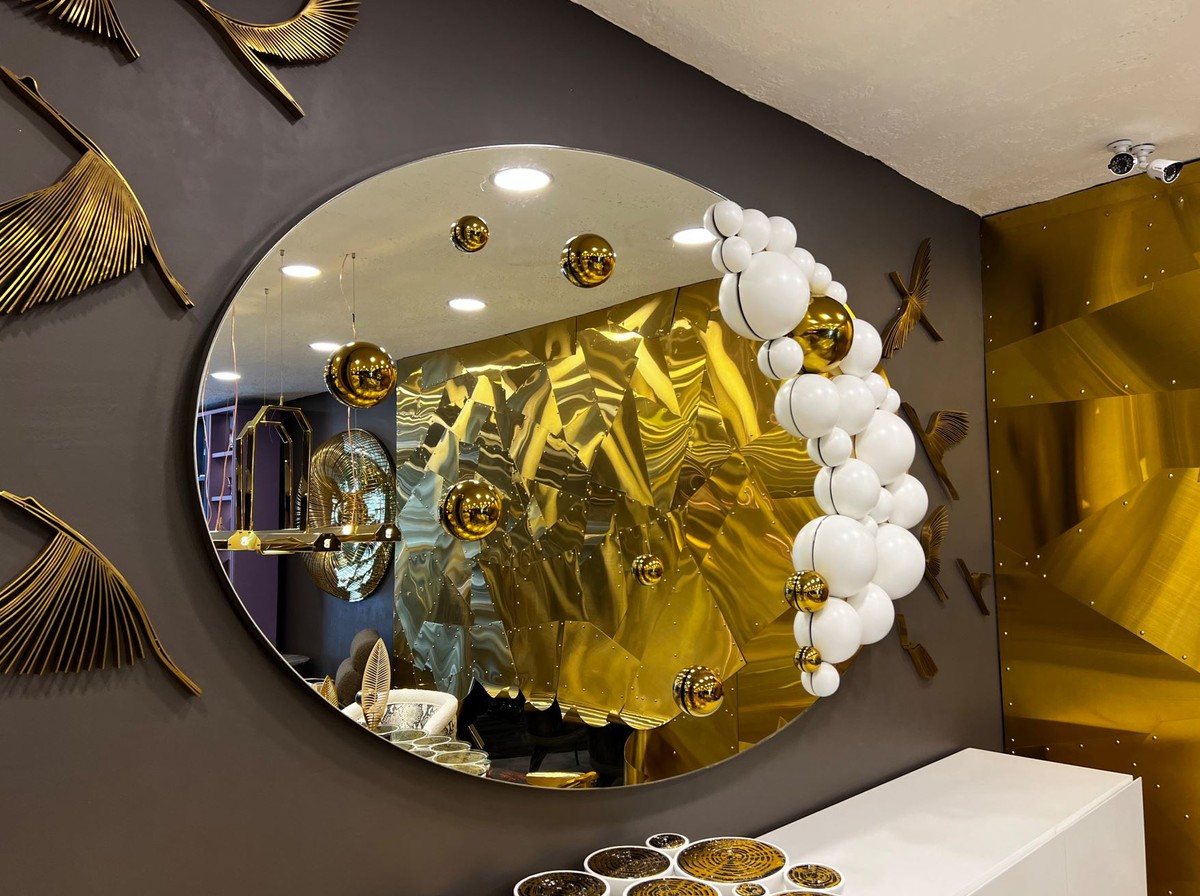 Luxus Spiegel Messingfarben Ø 120 cm Runder Edelstahl Wandspiegel  Garderoben Spiegel - Wohnzimmer Spiegel 