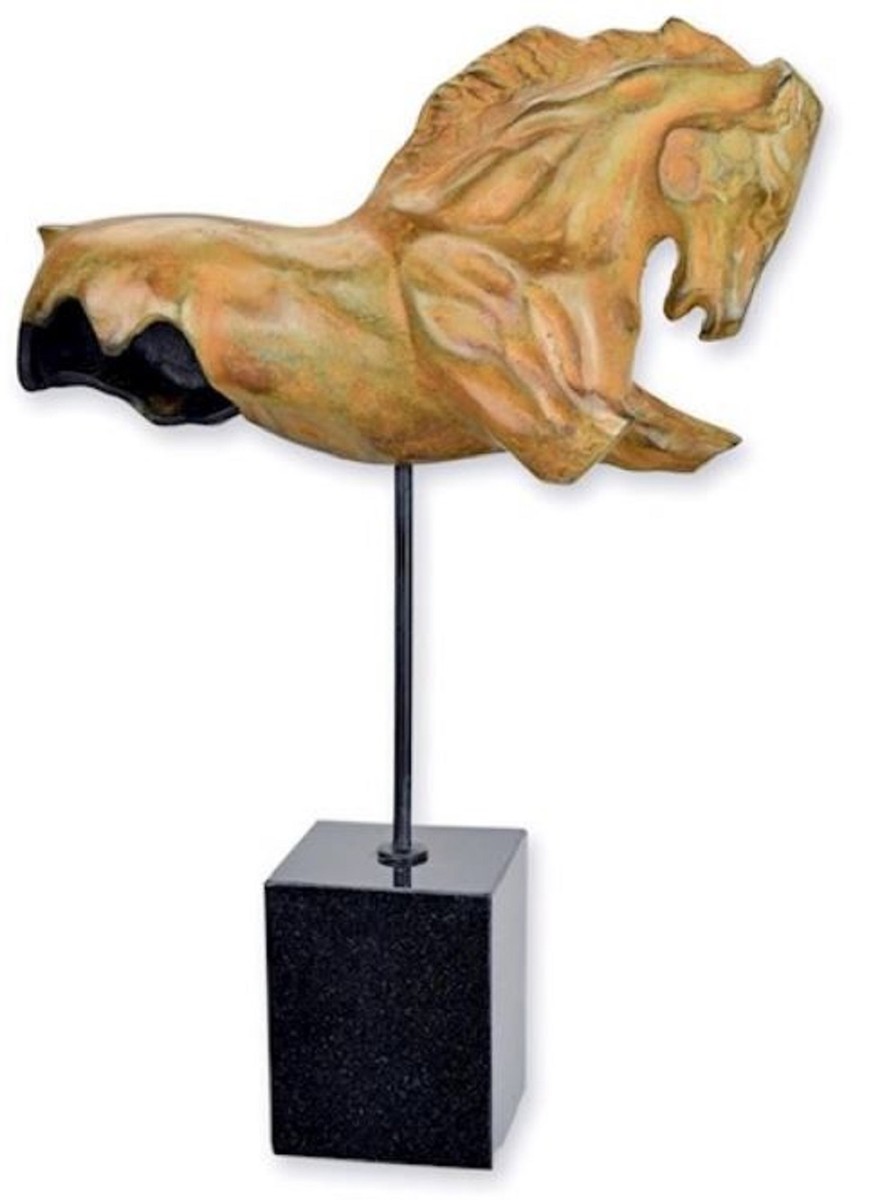 Casa Padrino sculpture décorative de luxe en aluminium torse de cheval  beige / noir 35,2 x 9,9 x H. 49,7 cm - Figure décorative en aluminium avec  socle en marbre - Décoration de bureau