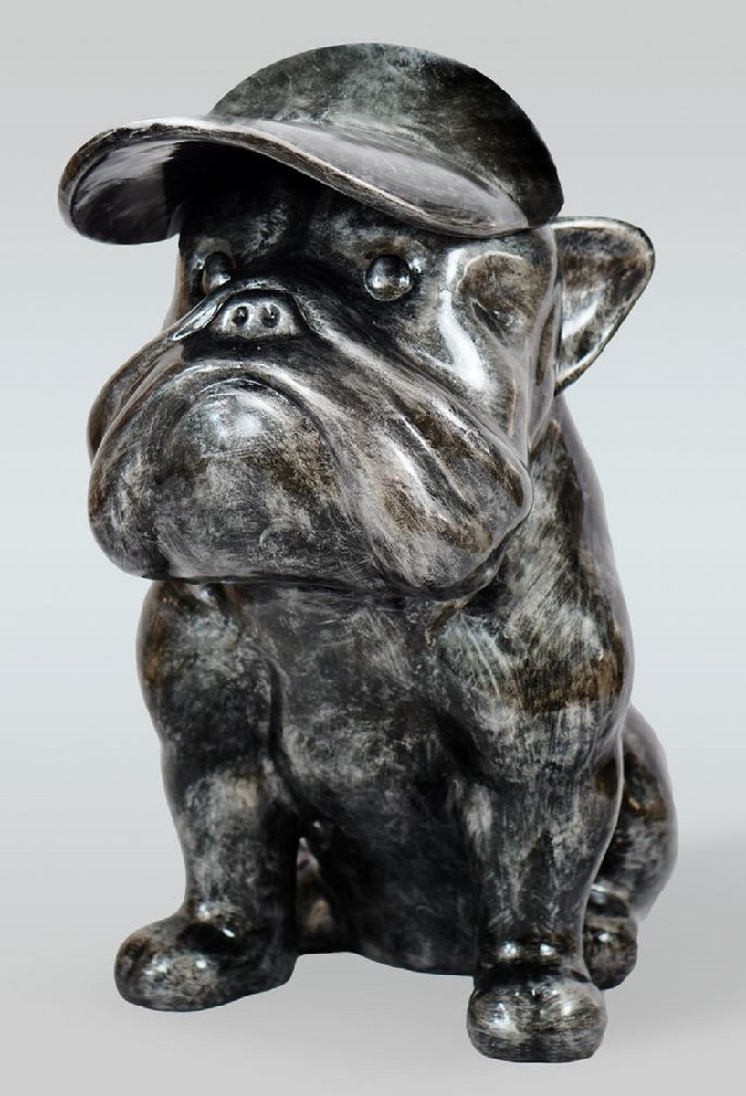 Casa Padrino luxury XXL decorative sculpture dog bulldog antique silver H.  100 cm - Large decorative figure - XXL living room decoration - XXL garden