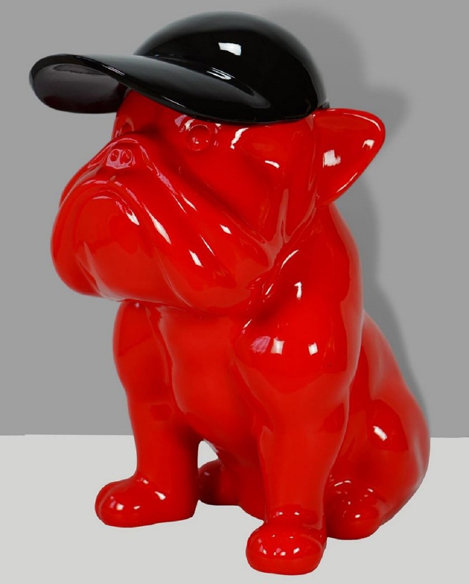 Casa Padrino luxury XXL decorative sculpture dog bulldog red / black H. 100  cm - Large decorative figure - XXL living room decoration - XXL garden