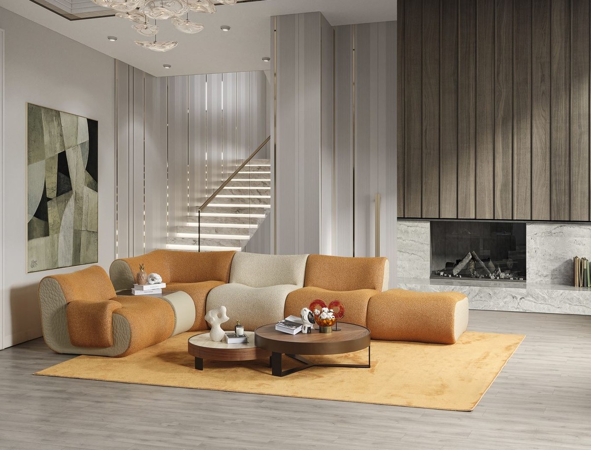 Casa Padrino sofá esquinero de lujo marrón / crema / gris 340 x 232 x A. 72  cm 