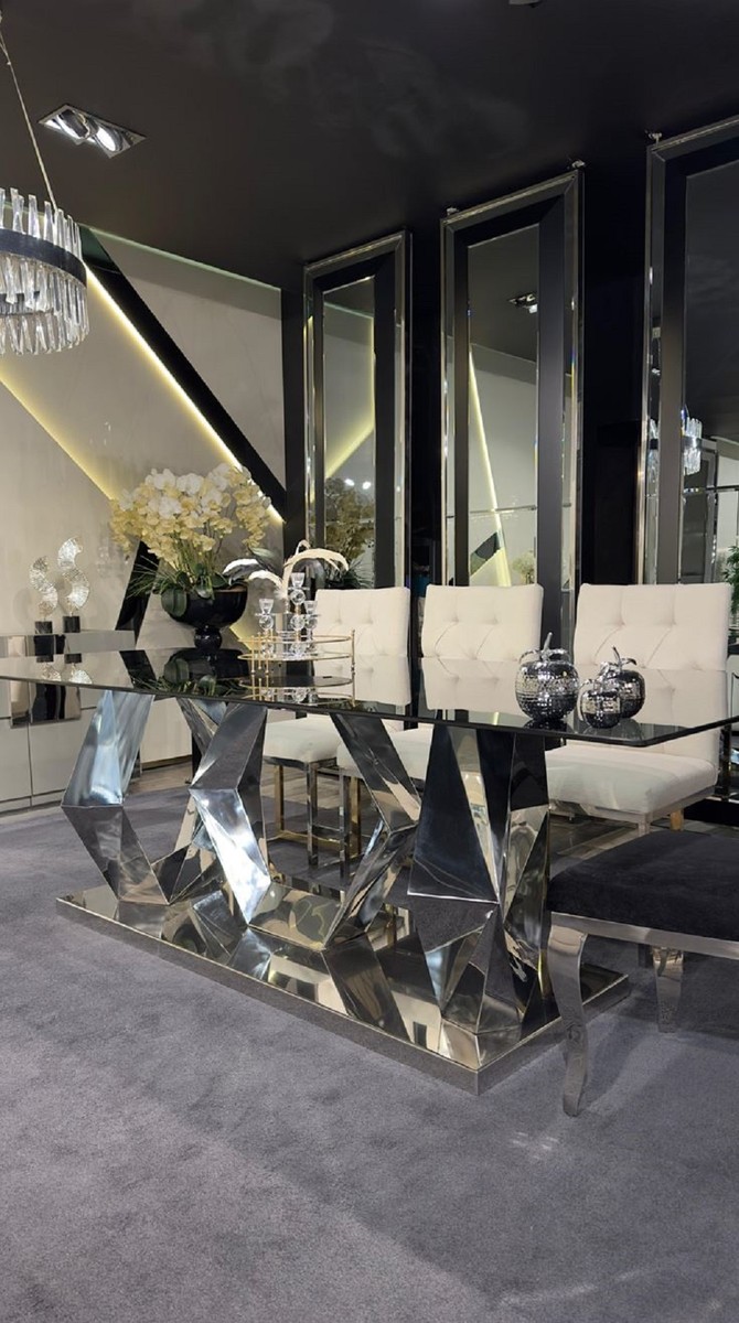 Casa Padrino tavolo da salotto di lusso argento 120 x 80 x A. 45 cm - Tavolo  da salotto rettangolare con piano in vetro - Mobili soggiorno di lusso -  Mobili hotel di lusso