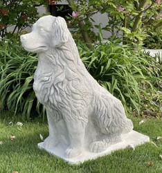 Keramik Skulptur Mann Und Hund Beige - Gedenkfigur Für Haustiere