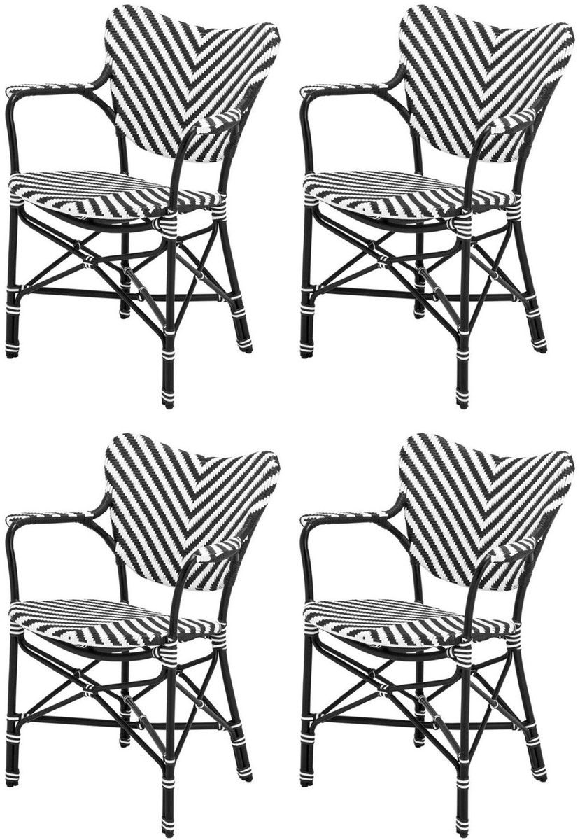 Casa Padrino set di 4 sedie da pranzo di lusso con braccioli bianco / nero  63 x