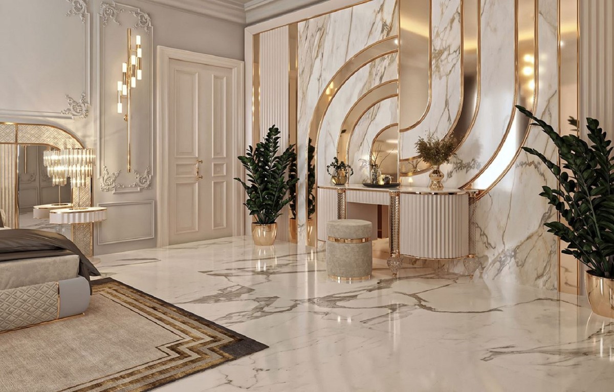 Casa Padrino comodino Art Deco di lusso grigio / bianco / oro 64 x 51 x A.  59