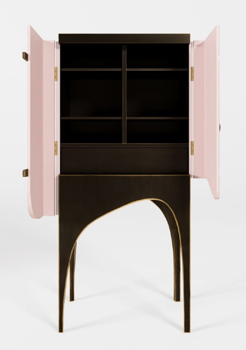 Casa Padrino armadio bar di lusso rosa / nero / ottone 48 x A. 134 cm - Armadio  del vino in legno massello con 2 ante - Mobili da bar - Mobili hotel -  Mobili di lusso