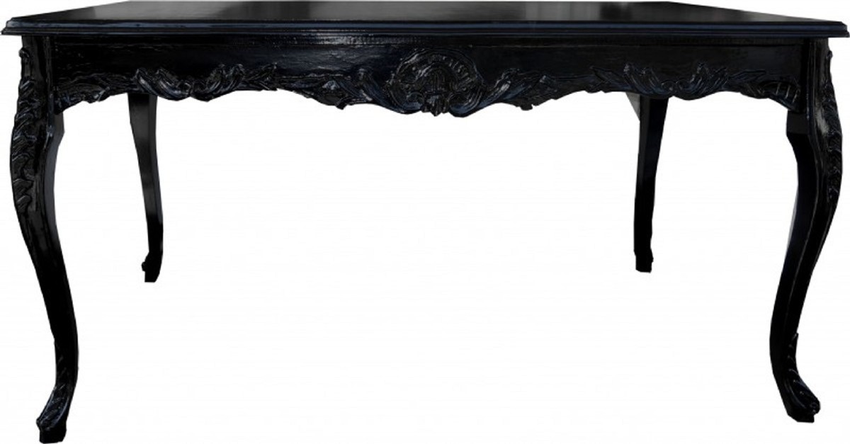Prunkvoller Barock Esstisch mit Glasplatte Schwarz Prunkvoller Barock Esstisch mit Glasplatte Schwarz