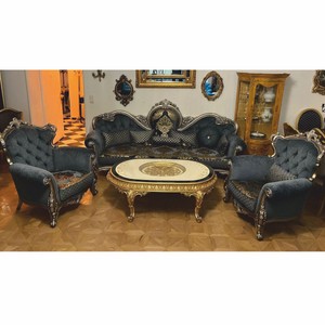 Casa Padrino luxury baroque living room furniture set blue / gold