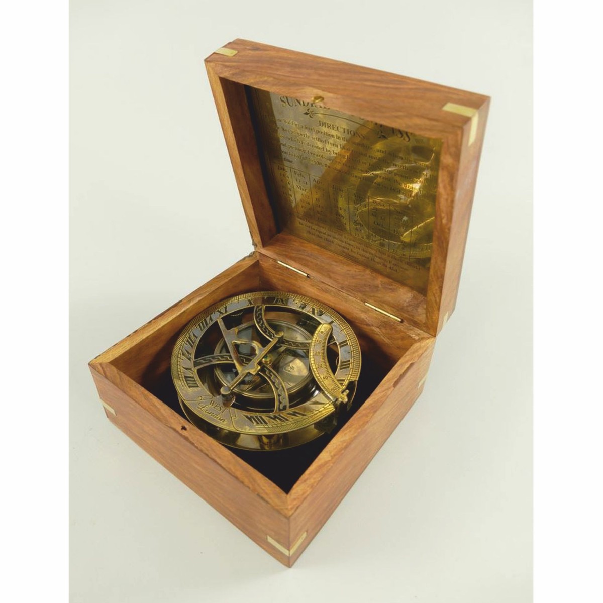 NKlaus Maritim Bussola Meridiana 11 Cm In Scatola Di Legno In Ottone Indicatore Di Direzione 11684