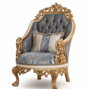 Casa Padrino Luxury Baroque Armchair Blue / White / Gold - Baroque