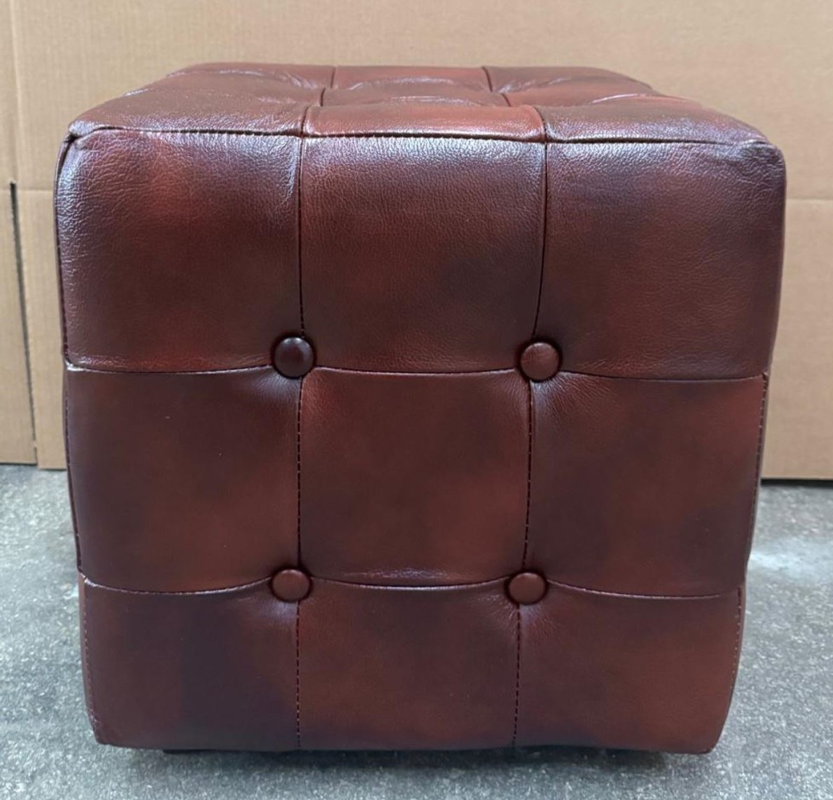 Casa Padrino Luxus Chesterfield Leder Echtleder Hocker Sitzhocker Dunkelbraun