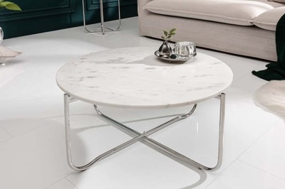 Casa Padrino Couchtisch mit Marmorplatte Weiß / Silber Ø 62 cm - Wohnzimmer Möbel