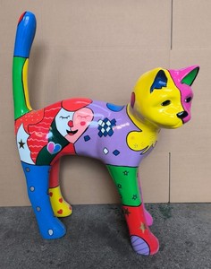 Casa Padrino Deko Figur Katze Bunt H. 110 cm - Garten Deko Tier Figur