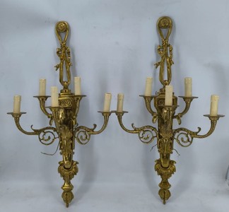 Casa Padrino Barock Wandleuchten Set Gold H. 86 cm - Barock Wanddeko