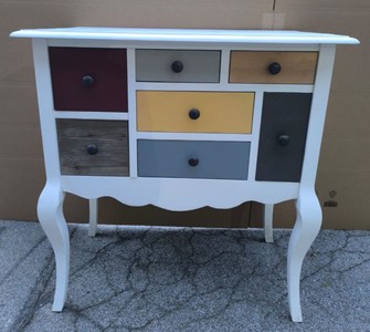 Casa Padrino Landhausstil Kommode mit 7 Schubladen Weiß / Bunt H. 82 cm