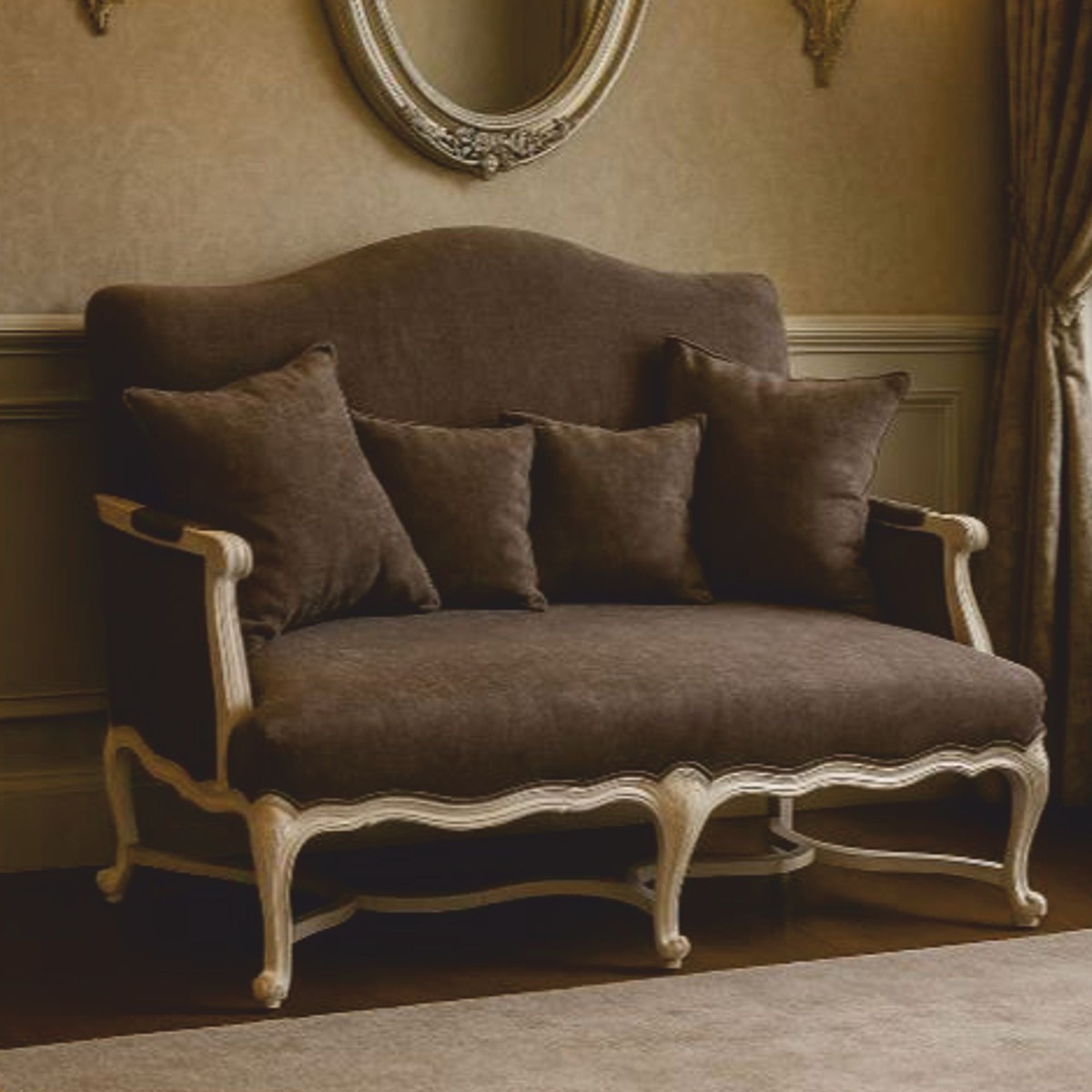 Casa Padrino Sofá Barroco de Lujo Marrón Oscuro / Blanco 150 cm - Muebles Barrocos para Salón Casa Padrino Sofá Barroco de Lujo Marrón Oscuro / Blanco 150 cm - Muebles Barrocos para Salón