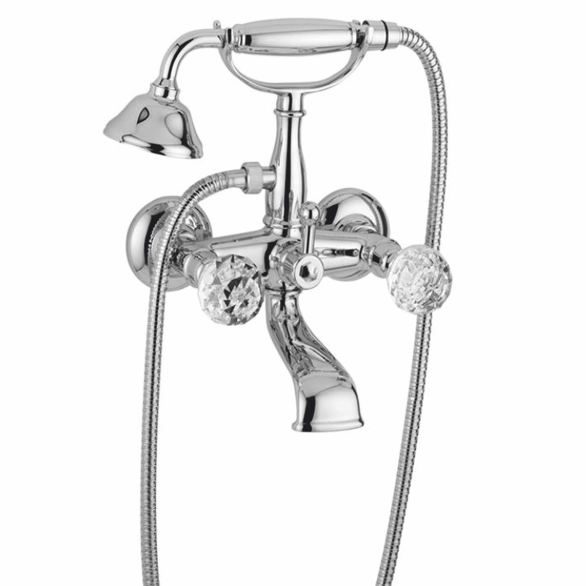 Casa Padrino Luxus Jugendstil Wannenbatterie mit Schlauch und Handbrause Chrom H. 27,5 cm