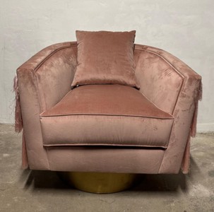 Casa Padrino Luxus Samt Drehsessel Rosa / Matt Gold - Luxus Wohnzimmer Möbel