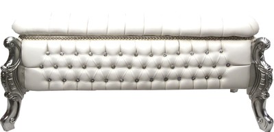 Casa Padrino Barock Kunstleder Sitzbank / Truhe mit Glitzersteinen Weiß / Silber 105 cm