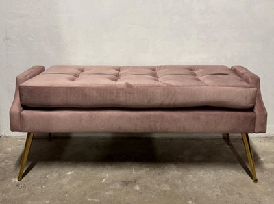 Casa Padrino Luxus Samt Sitzbank Pink / Gold 121,5 cm - Luxus Möbel