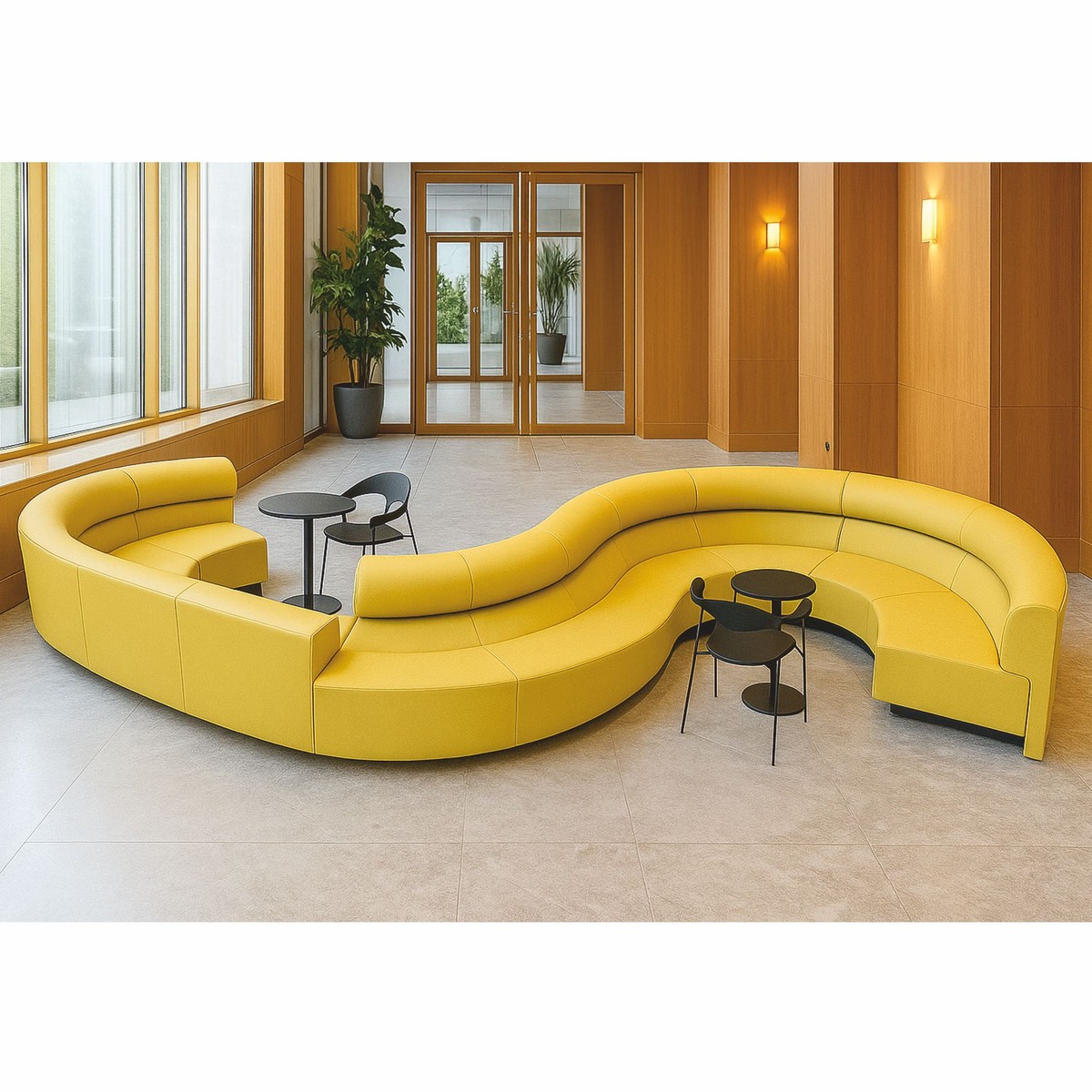 Casa Padrino sofá de lujo amarillo 700 cm - Sofá modular curvo de piel auténtica - Muebles de hoteles Casa Padrino sofá de lujo amarillo 700 cm - Sofá modular curvo de piel auténtica - Muebles de hoteles